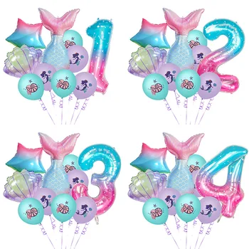 1 Takım Mermaid Fantezi Yıldız Dijital Alüminyum Folyo Balon Seti Mermaid Tema Balon Doğum Günü Düğün Bebek Duş Süslemeleri