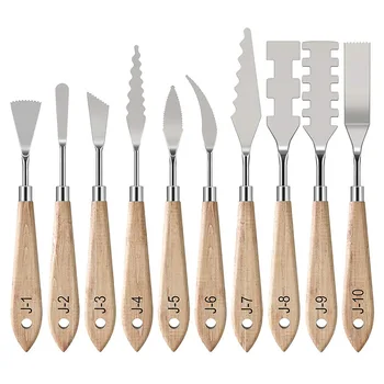 10 Adet Boyama Bıçakları Ahşap Saplı Paslanmaz Çelik palet bıçağı Seti Yağlıboya Metal Bıçaklar Renk Karıştırma Kazıyıcı