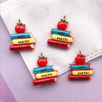 10 adet kawaii Düz geri reçine apple'ın kitap kolye takılar çok sevimli anahtarlık kolye kolye küpe DIY dekorasyon