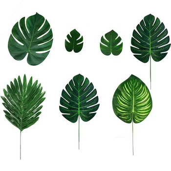 105 ADET Tropikal Palmiye Yaprakları Bitkiler Yapay-105 Adet 7 Çeşit Yeşil Yaprak, Parti Masa Süslemeleri