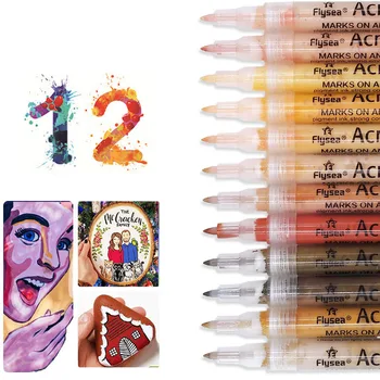 12 Renk Cilt Tonu Akrilik İşaretleyiciler Boya Sanat DIY Malzemeleri Su Bazlı Kalem İşaretleyiciler Kaya Kauçuk Cam Seramik Boyama Aracı