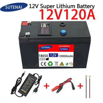 12V Pil 120Ah 18650 lityum pil paketi şarj edilebilir pil için güneş enerjisi elektrikli araç aküsü + 12. 6v3A şarj cihazı