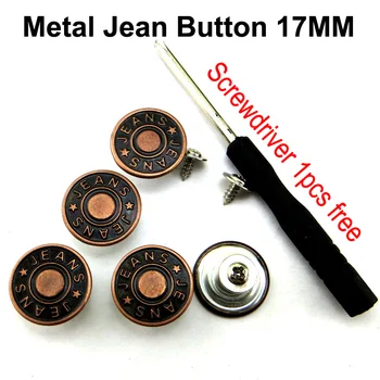 15 ADET Vida Kırmızı Bronz Ton Jean Düğmesi 17MM Giyim Pantolon Kot Uyar Bel Ayarlamak Tırnak Jean Düğme Tornavida MJB-455