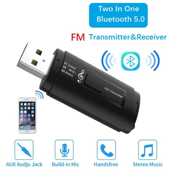 2 İn 1 FM Verici Araba Bluetooth uyumlu 5.0 Alıcı USB Modülatör Taşınabilir 3.5 mm AUX Ses Müzik Çalar Çağrı Adaptörü