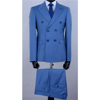 2020 Mavi Erkek Takım Elbise Son Pantolon Ceket Tasarım Düğün Takımları Erkekler İçin Rahat Ofis Takım Elbise Erkekler 2 Adet Kostüm Homme Mariage