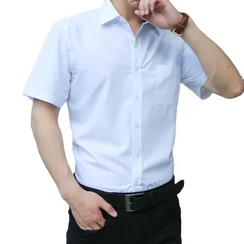 2021 Erkek pamuk kısa kollu düz renk gömlek yaz gevşek takım üstleri iş rahat basit gömlek