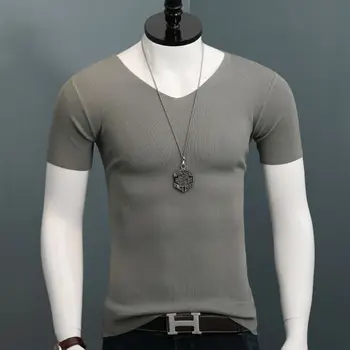 2021 Yeni Yaz Erkek Buz İpek Üstleri Temelleri Tee Erkek Kısa Kollu Moda Slim Fit Katı Rahat Kore Tarzı T Shirt W30