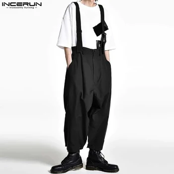 2023 Erkek Tulumlar Katı Boy Kore Kolsuz Streetwear Sapanlar Tulum Moda Rahat Erkekler Geniş Bacak Tulum S-5XL INCERUN