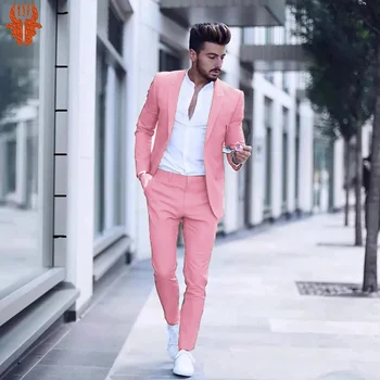 2023 Rahat Moda Lüks İş erkek Takım Elbise Düğün Parti Smokin Slim Fit Tepe Yaka Pembe Takım Elbise Erkek (ceket + Pantolon)