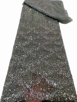 2023 yeni high-end dalgalı pullu boncuk tüp nakış, Avrupa ve Amerikan moda düğün elbisesi kumaş / 5 metre