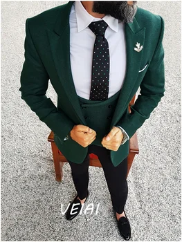 2023 Yeşil Erkek Takım Elbise Özel Yapılmış Erkek İnce Takım Elbise Parti Düğün Erkek Takım Elbise 3 Adet (Ceket+Pantolon+Yelek) traje de novio para boda
