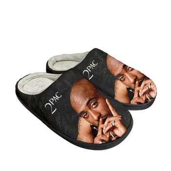 2Pac Hip Hop Rapçi Tupac Pop Ev Pamuk özel terlikler Mens Womens Sandalet Peluş Yatak Odası Sıcak Tutmak Ayakkabı Termal Terlik Siyah