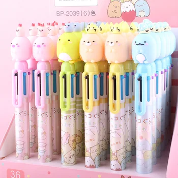 36 adet / grup Yaratıcı Sumikko Gurashi 6 Renk Tükenmez Kalem Sevimli Basın 0.5 MM Tükenmez Kalemler Ofis Okul Yazma Malzemeleri