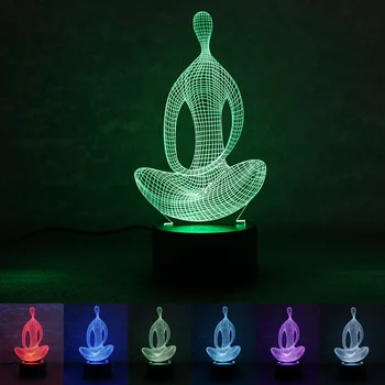 3D Illusion Yoga meditasyon gece lambası 7 renk değişimi LED masa masa lambası oyuncaklar odası ışıkları dekor
