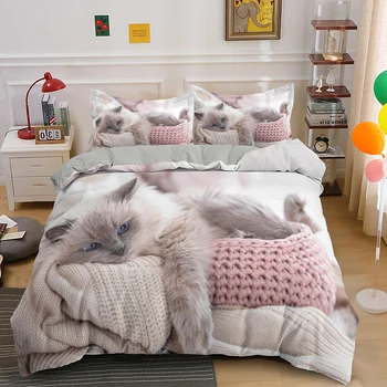 3D Kedi nevresim takımı Lüks Hayvan Nevresim Yastık Kılıfı ile Kraliçe Yatak Setleri Özel Desen