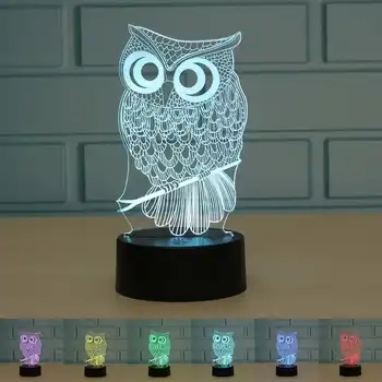 3D LED lamba gece ışıkları baykuş hayvanlar 7 renk Illusion gece Lambası 3D Illusion çocuk odası masa masa lambası + RC ev dekor için