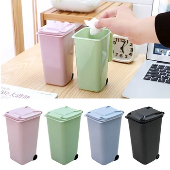 4 Renk Masaüstü çöp tenekesi Mini çöp saklama kutusu oturma odası kahve sehpası Kapaklı Küçük Kağıt Sepeti Plastik çöp torbası