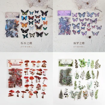 40 ADET Retro Sevimli Mantar Kelebekler Bitkiler Çiçekler Graffiti Çıkartmalar Dekorasyon Vintage Çıkartmalar Çocuklar için Karalama Defteri Malzemeleri