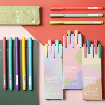 5 adet / paket Macaron Retro jel mürekkep Kalemler Renkli 0.5 mm Kalem renkli mürekkep kalem Dayanıklı İmza Kalem ABS Plastik Pürüzsüz Mürekkep