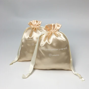 50P Toptan İpek Saten Takı Çantası Özel Logo hediye çantası büzgülü torba 7x1 0 / 15x20cm Lashes Lipgloss Saç Paketleme Çantası