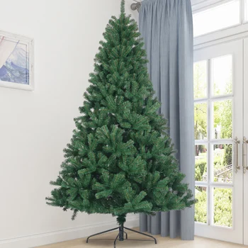 7.5 ayak yapay Noel ağacı menteşe tüm doğal ladin PVC köknar ağacı katlanabilir metal standı aydınlatılmamış yeşil