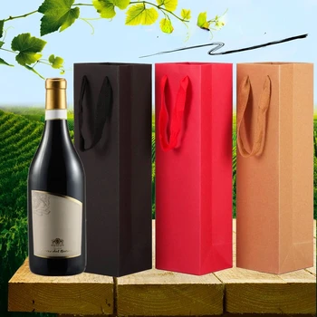 750ml High-end Kırmızı Şarap Hediye Paketleme Taşınabilir Çanta Kraft Tek veya Çift Şişe Kalınlaşmış Yalıtımlı Bardak Çanta Kağıt Sıkışması 10 adet