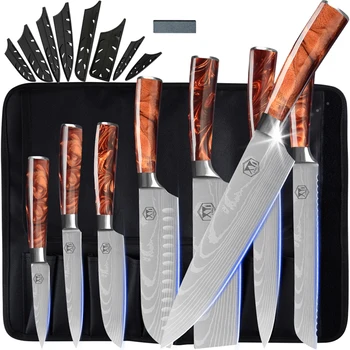 8 Adet Mutfak Bıçağı Seti Profesyonel Rulo Çanta İle 7cr17 Paslanmaz Çelik şef bıçağı Aracı Hediye Dolu Japon şef bıçağı Kapakları