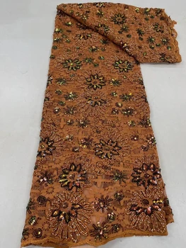 Afrika vintage dantel ipliklerini işlemeli örgü, Nijeryalı pullu dantel cheongsam elbiseler elbise kumaş metre
