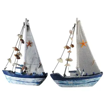 Ahşap Minyatür Yelkenli Tekne Dekoratif Yelkenli Tekne Modeli Kullanımlık Balıkçı Teknesi Süs Denizcilik Ev Dekorasyonu Kreş Parti İçin