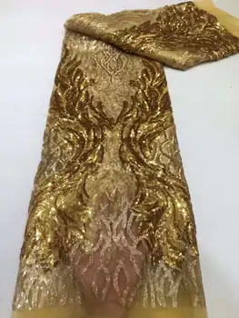 Altın Dantel Kumaş 2023 Yüksek Kalite Afrika 3D Sequins Dantel Fransız Tül Dantel Kumaş İsviçre Dantel Nijeryalı Örgü Kumaşlar Elbise
