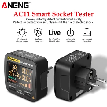 ANENG AC11 Dijital Soket Test Cihazı Akıllı gerilim dedektörü RCD NCV Testi ABD / AB Tak Toprak Sıfır Hattı Fişi Polarite Faz Kontrolü Aracı