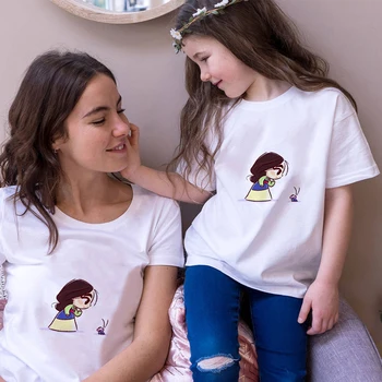 Anne ve Kızı Tshirt Mulan ve Kriket T Shirt Kadın Kısa Kollu Komik Kadın Çocuk T-Shirt Aile Bak Kıyafetler
