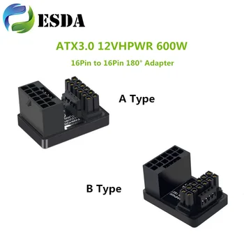 ATX3. 0 600W 12VHPWR PCIE 5.0 16Pin ila 16Pin 180 Derece Grafik Kartı Güç Adaptörü Dönüştürücü Konektörü