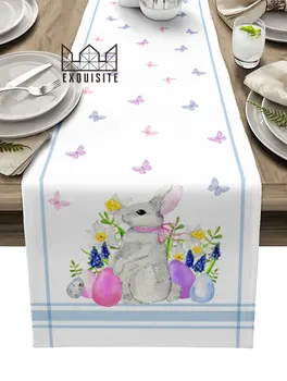 Bahar Suluboya Tavşan paskalya yumurtası Kelebek Mavi Şerit Masa Koşucu Düğün Dekorasyon Masa Örtüsü Mutfak Yemek Placemat