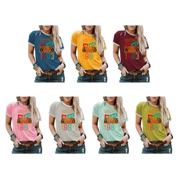 Bayan Vintage 83 40th Doğum Günü T-Shirt Kısa Kollu Crewneck Sevimli Bom Kutusu Grafik Colorblock Kazak Üst Bluzlar