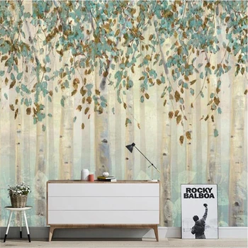 beibehang İskandinav soyut huş ağacı manzara duvar kağıtları oturma odası TV arka plan duvar kağıdı kanepe özel duvar duvar kaplaması