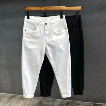 Beyaz Kot erkek harem pantolon Gevşek Moda Kore Tarzı Streetwear Siyah Jean Pantolon Erkek Kot Masculinos