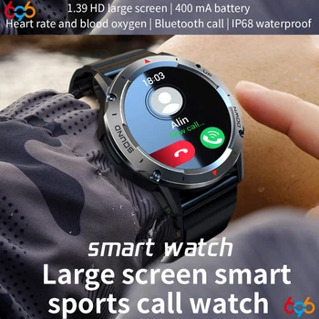 Bluetooth Çağrı akıllı saat Erkekler Spor Smartwatch Spor nabız monitörü Su Geçirmez 400mah Müzik AI Ses Asistanı Uyku