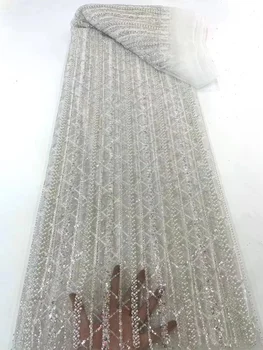 boncuklu yüksek kaliteli dantel kumaş düğün için nijeryalı fransız tül dantel kumaşlar 2023 beyaz 4.5 m sequins parti elbiseler için beyaz
