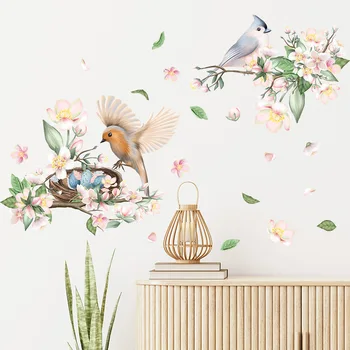 Boyalı Dalları Kuş Çiçekler duvar çıkartmaları Çin Tarzı Oturma Odası Arka Plan Ev Dekorasyon Duvar Kağıdı Kendinden yapışkanlı Duvar