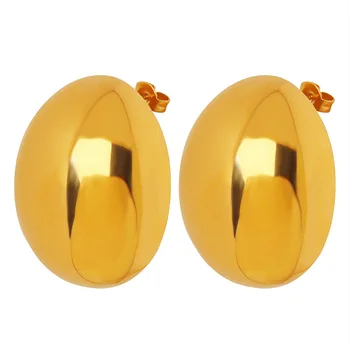 Charm Pürüzsüz Oval Şekil Saplama Küpe Erkekler İçin Kulak Manşet Moda Altın Renk Paslanmaz Çelik kadın mücevheratı Ücretsiz Kargo Ürünleri