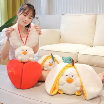 Cosplay Armut Kalp Ördek peluş oyuncak Dolması Yaratıcı Çanta İçine Meyve Dönüşümü Bebek Sevimli Ördek Peluş Bebek Çocuk doğum günü hediyesi