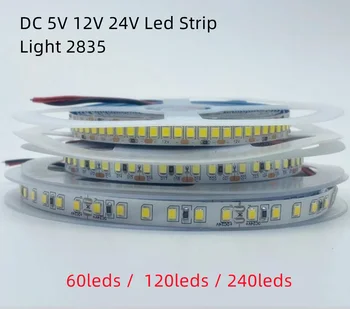 DC 5V 12V 24V Led şerit ışık 2835 5m Beyaz LED Şerit Bant Diyot Su Geçirmez lamba ışığı Şeritler Mutfak Ev Dekor TV Ledstrip