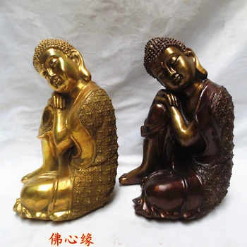 EN IYI Budist malzemeleri # ev aile Korusun Güvenli ıyi şanslar Buda # Bakır Güneydoğu Asya Uyku Buda sanat heykeli-26 cm