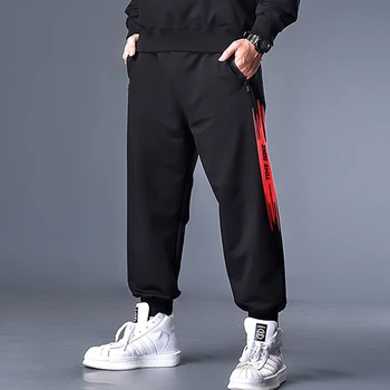 Erkek Artı Yağ Artı Boyutu Sweatpants Spor Yüksek Bel Uzun Pantolon Kırmızı Çift Kuyruk Fırça Gelgit Marka Artı Boyutu