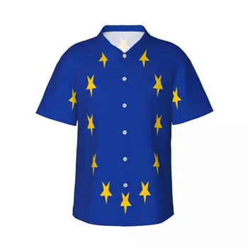 Erkek kısa kollu Avrupa bayrağı gömlek rahat plaj giyim kişilik tops