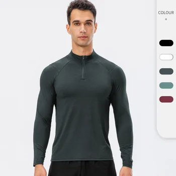 Erkekler Sıkıştırma Spor Gömlek Egzersiz Hızlı Kuru Spor T-Shirt Yarım Fermuar Uzun Kollu Eğitim Giyim Koşu Spor Tops