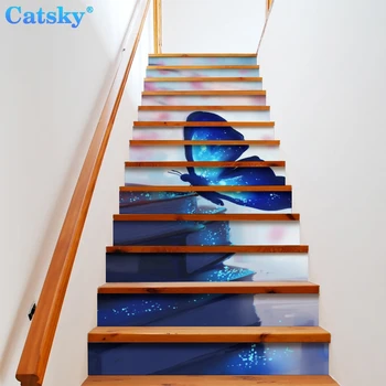 Gece kelebek Merdiven zemin çıkartmaları Su Geçirmez Çıkarılabilir Kendinden Yapışkanlı Dıy Merdiven Çıkartmaları Resimleri Ev Dekorasyonu 13 adet / takım