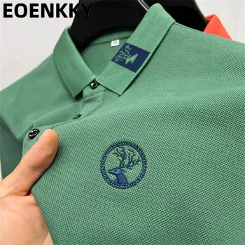 Geyik Kafası İşlemeli erkek POLO GÖMLEK %100 % Pamuk Yaz Yeni 2023 Marka Erkek T-Shirt Kore Trend Rahat Çok Yönlü Golf Giyim
