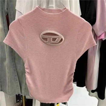 GPBD 2023 Yaz Yeni Kısa Kollu Sıcak Satış T Shirt Kadın Sokak Rahat Tarzı Yuvarlak Yaka Bayan Rahat Örgü T-Shirt